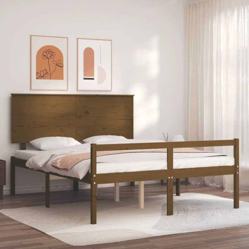vidaXL Massivholzbett mit Kopfteil Honigbraun vidaXL Massivholzbett mit Kopfteil Honigbraun