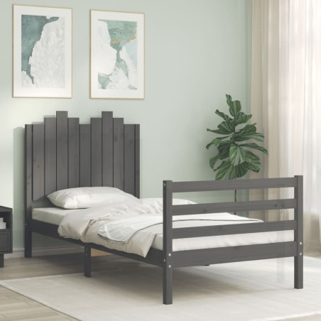 vidaXL Massivholzbett mit Kopfteil Grau 90x200 cm