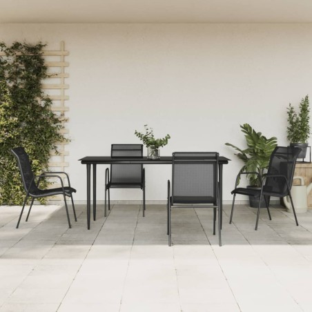 vidaXL 5-tlg. Garten-Essgruppe Schwarz Stahl und Textilene
