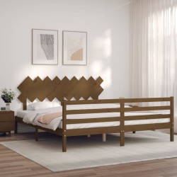 vidaXL Massivholzbett mit Kopfteil Honigbraun