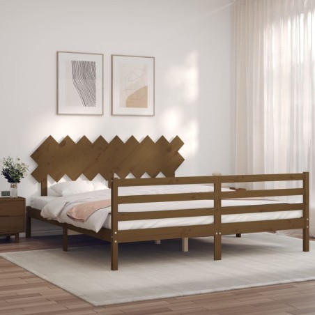 vidaXL Massivholzbett mit Kopfteil Honigbraun