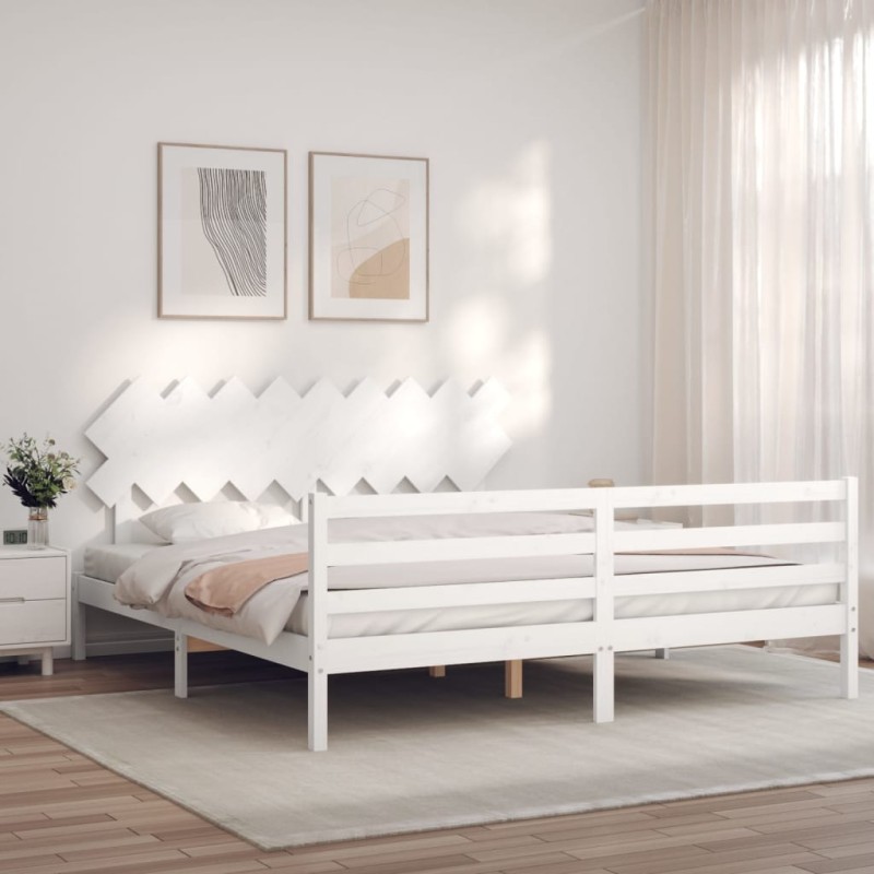 vidaXL Massivholzbett mit Kopfteil Weiß vidaXL Massivholzbett mit Kopfteil Weiß