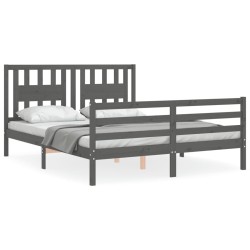 vidaXL Massivholzbett mit Kopfteil Grau