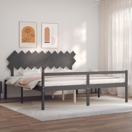 vidaXL Seniorenbett mit Kopfteil 200x200 cm Grau Massivholz