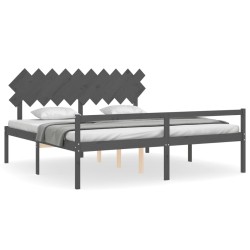 vidaXL Seniorenbett mit Kopfteil 200x200 cm Grau Massivholz