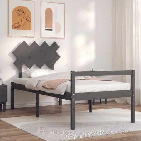 vidaXL Massivholzbett mit Kopfteil Grau 90x200 cm