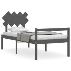vidaXL Massivholzbett mit Kopfteil Grau 90x200 cm