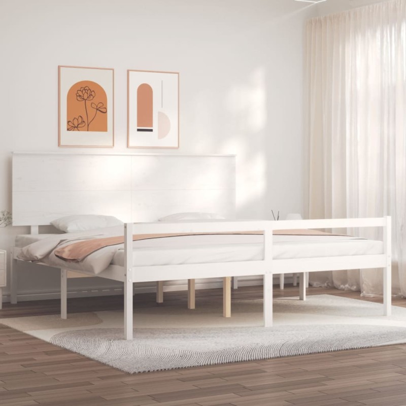 vidaXL Seniorenbett mit Kopfteil 200x200 cm Weiß Massivholz vidaXL Seniorenbett mit Kopfteil 200x200 cm Weiß Massivholz