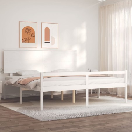 vidaXL Seniorenbett mit Kopfteil 200x200 cm Weiß Massivholz