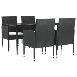 vidaXL 5-tlg. Garten-Essgruppe Schwarz Poly Rattan und Stahl