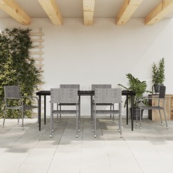 vidaXL 7-tlg. Garten-Essgruppe Grau und Schwarz Poly Rattan und Stahl