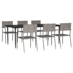 vidaXL 7-tlg. Garten-Essgruppe Grau und Schwarz Poly Rattan und Stahl