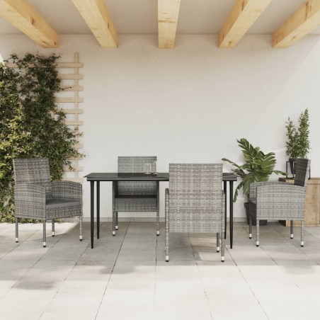 vidaXL 5-tlg. Garten-Essgruppe Grau und Schwarz Poly Rattan und Stahl