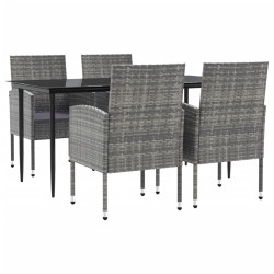 vidaXL 5-tlg. Garten-Essgruppe Grau und Schwarz Poly Rattan und Stahl