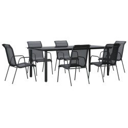 vidaXL 7-tlg. Garten-Essgruppe Schwarz Stahl und Textilene