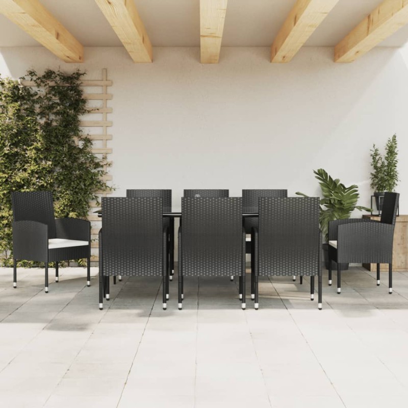vidaXL 9-tlg. Garten-Essgruppe Schwarz Poly Rattan und Stahl vidaXL 9-tlg. Garten-Essgruppe Schwarz Poly Rattan und Stahl