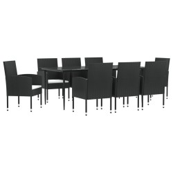 vidaXL 9-tlg. Garten-Essgruppe Schwarz Poly Rattan und Stahl