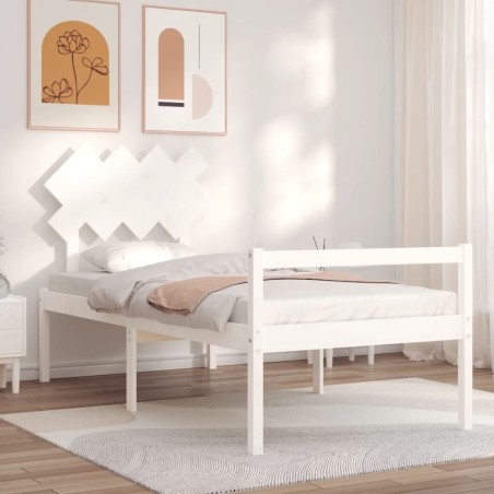 vidaXL Massivholzbett mit Kopfteil Weiß 90x200 cm