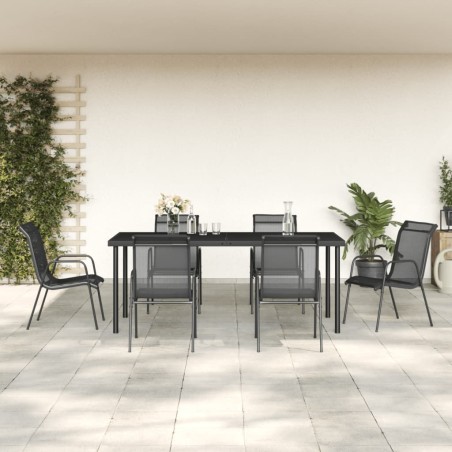 vidaXL 7-tlg. Garten-Essgruppe Schwarz Stahl und Textilene