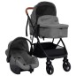 3-in-1 Kinderwagen Hellgrau und Schwarz Stahl 3-in-1 Kinderwagen Hellgrau und Schwarz Stahl