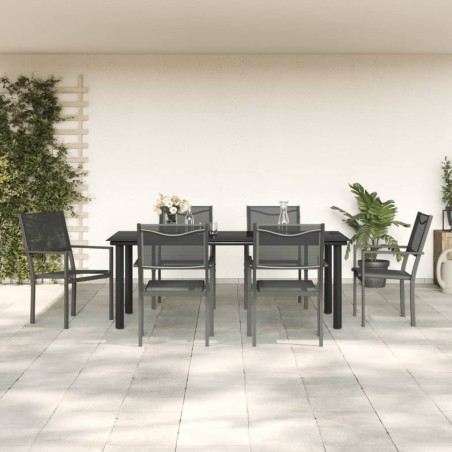 vidaXL 7-tlg. Garten-Essgruppe Schwarz Stahl und Textilene
