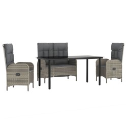 vidaXL 4-tlg. Garten-Essgruppe mit Kissen Grau Poly Rattan