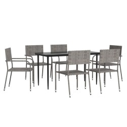 vidaXL 7-tlg. Garten-Essgruppe Grau und Schwarz Poly Rattan und Stahl