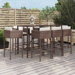 vidaXL 9-tlg. Gartenbar-Set mit Kissen Braun Poly Rattan