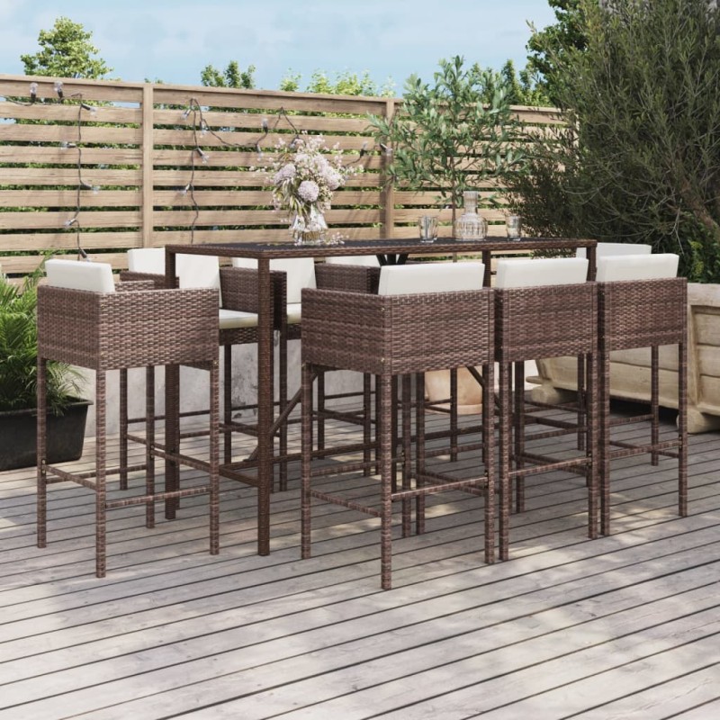 vidaXL 9-tlg. Gartenbar-Set mit Kissen Braun Poly Rattan vidaXL 9-tlg. Gartenbar-Set mit Kissen Braun Poly Rattan
