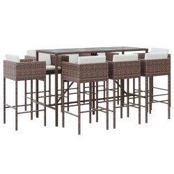 vidaXL 9-tlg. Gartenbar-Set mit Kissen Braun Poly Rattan
