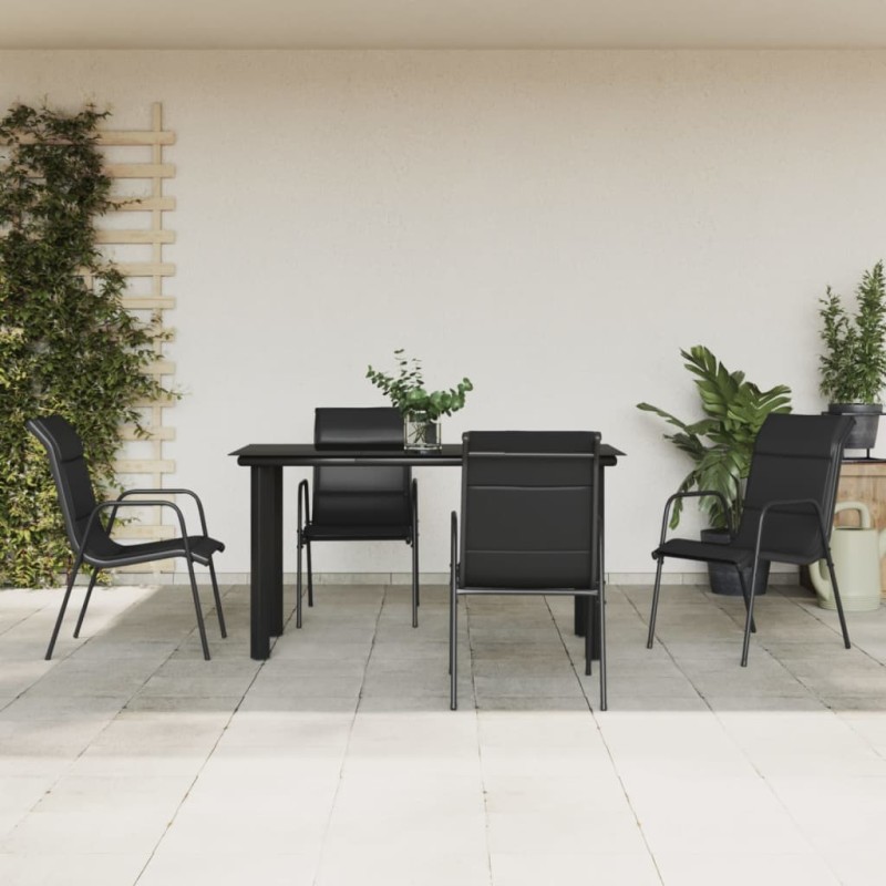 vidaXL 5-tlg. Garten-Essgruppe Schwarz Stahl und Textilene vidaXL 5-tlg. Garten-Essgruppe Schwarz Stahl und Textilene
