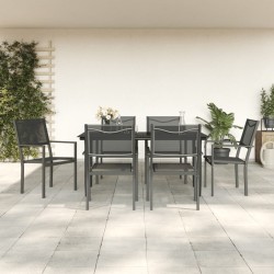 vidaXL 7-tlg. Garten-Essgruppe Schwarz Stahl und Textilene