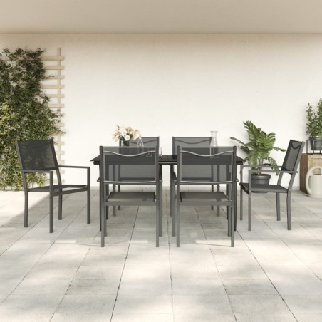 vidaXL 7-tlg. Garten-Essgruppe Schwarz Stahl und Textilene