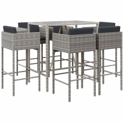 vidaXL 7-tlg. Gartenbar-Set mit Kissen Grau Poly Rattan