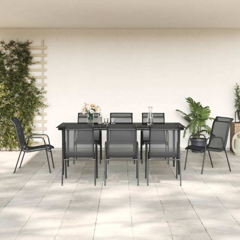 vidaXL 9-tlg. Garten-Essgruppe Schwarz Stahl und Textilene vidaXL 9-tlg. Garten-Essgruppe Schwarz Stahl und Textilene