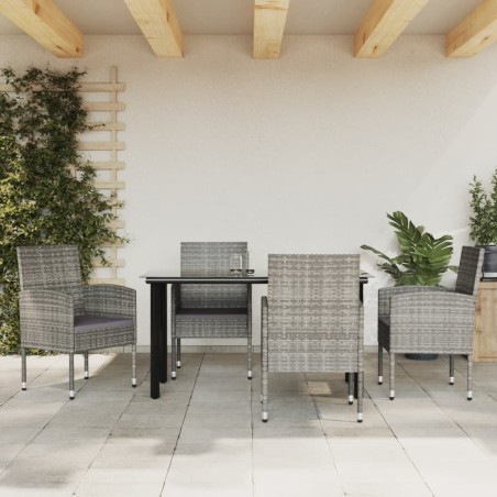 vidaXL 5-tlg. Garten-Essgruppe Grau und Schwarz Poly Rattan und Stahl