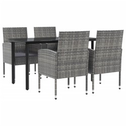 vidaXL 5-tlg. Garten-Essgruppe Grau und Schwarz Poly Rattan und Stahl