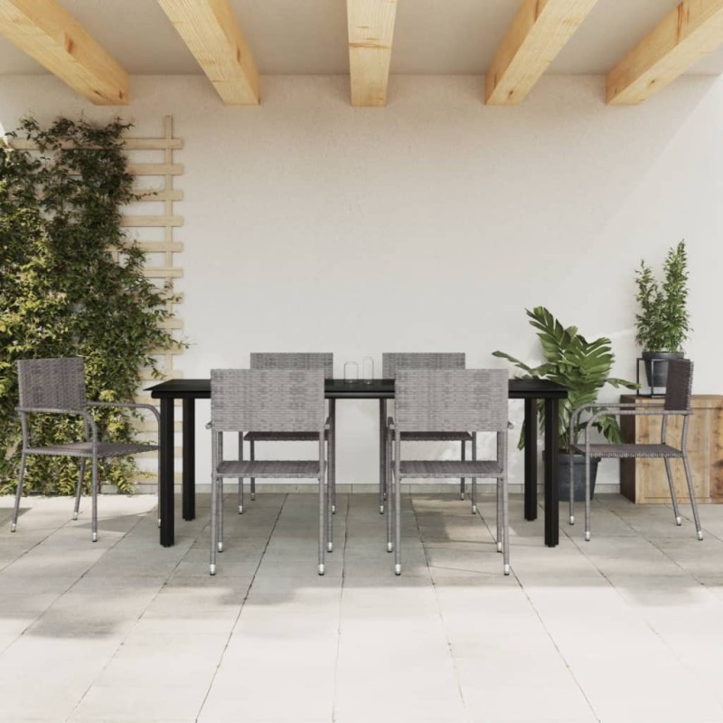 vidaXL 7-tlg. Garten-Essgruppe Grau und Schwarz Poly Rattan und Stahl vidaXL 7-tlg. Garten-Essgruppe Grau und Schwarz Poly Rattan und Stahl
