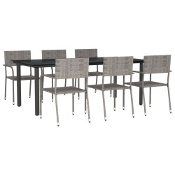 vidaXL 7-tlg. Garten-Essgruppe Grau und Schwarz Poly Rattan und Stahl