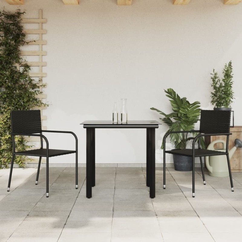vidaXL 3-tlg. Garten-Essgruppe Schwarz Poly Rattan und Stahl vidaXL 3-tlg. Garten-Essgruppe Schwarz Poly Rattan und Stahl