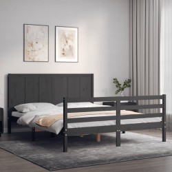 vidaXL Massivholzbett mit Kopfteil Grau