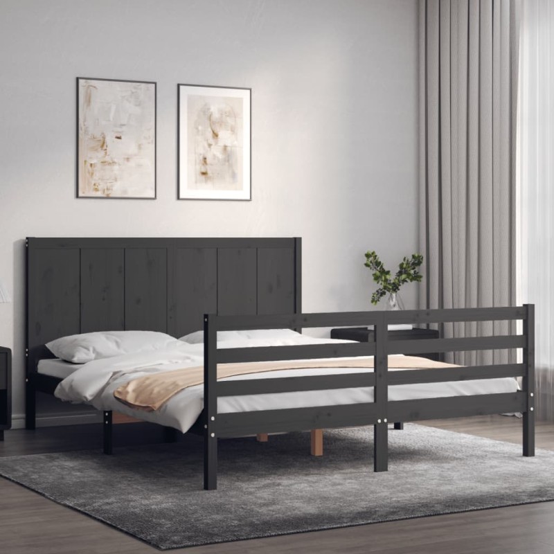 vidaXL Massivholzbett mit Kopfteil Grau vidaXL Massivholzbett mit Kopfteil Grau