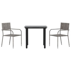 vidaXL 3-tlg. Garten-Essgruppe Grau und Schwarz Poly Rattan und Stahl