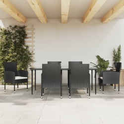 vidaXL 7-tlg. Garten-Essgruppe Schwarz Poly Rattan und Stahl