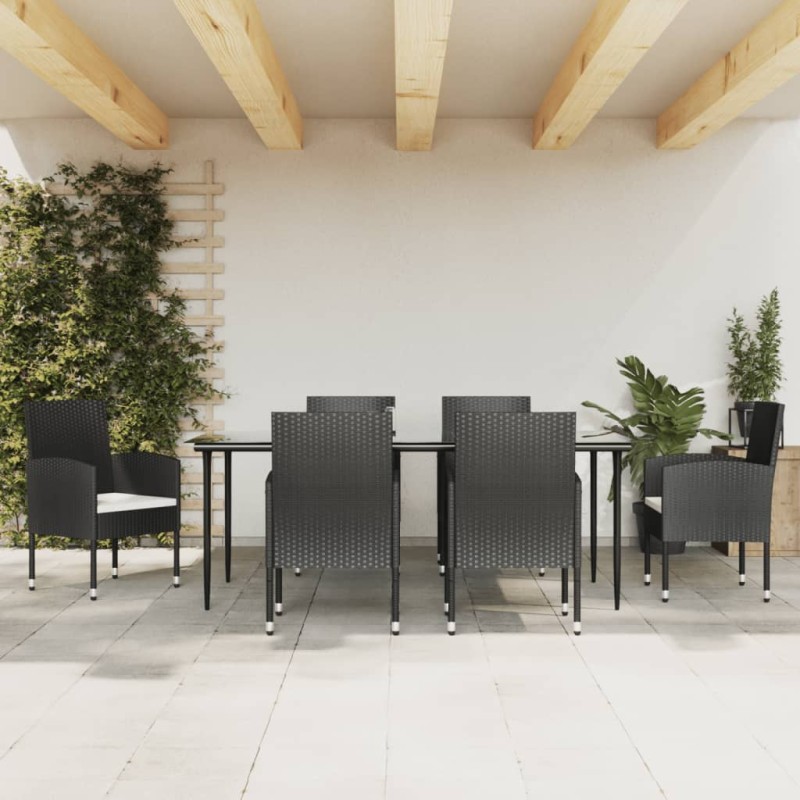 vidaXL 7-tlg. Garten-Essgruppe Schwarz Poly Rattan und Stahl vidaXL 7-tlg. Garten-Essgruppe Schwarz Poly Rattan und Stahl