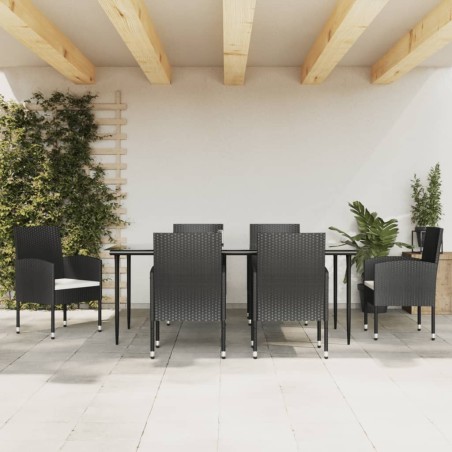 vidaXL 7-tlg. Garten-Essgruppe Schwarz Poly Rattan und Stahl