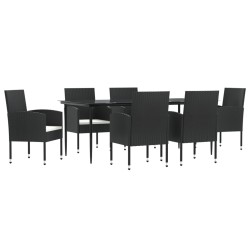 vidaXL 7-tlg. Garten-Essgruppe Schwarz Poly Rattan und Stahl