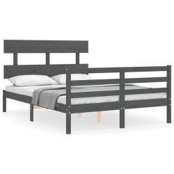 vidaXL Massivholzbett mit Kopfteil Grau
