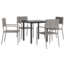vidaXL 5-tlg. Garten-Essgruppe Grau und Schwarz Poly Rattan und Stahl