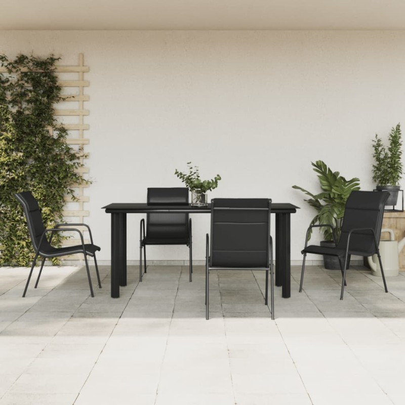 vidaXL 5-tlg. Garten-Essgruppe Schwarz Stahl und Textilene vidaXL 5-tlg. Garten-Essgruppe Schwarz Stahl und Textilene